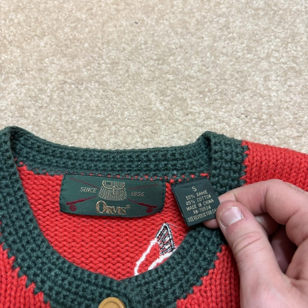 Vtg Orvis Cardigan Sweater Womens Small Red Birds Embroidered Knit Nature 80s - Picture 3 of 9